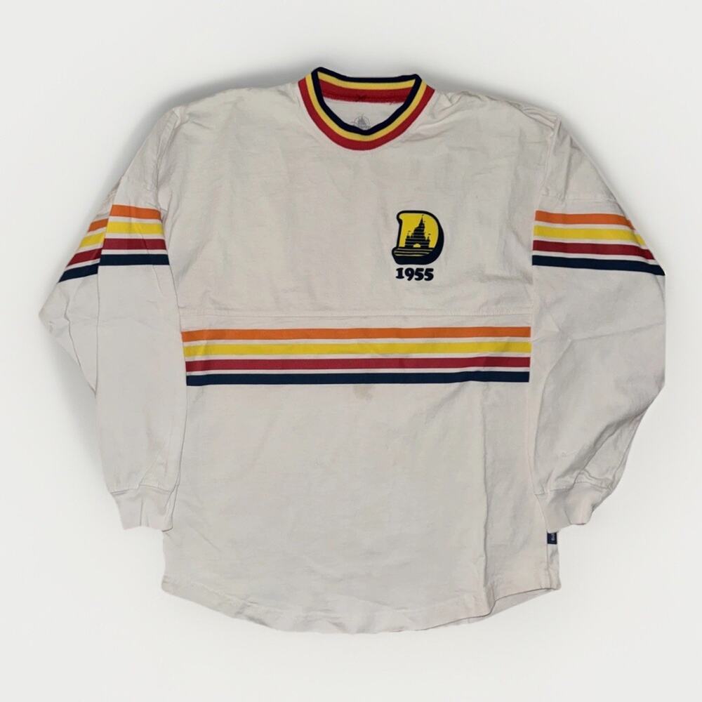 Disney Spirit Jersey White Long Sleeve Shirt 21x24 Retro Themed 70s Vintage